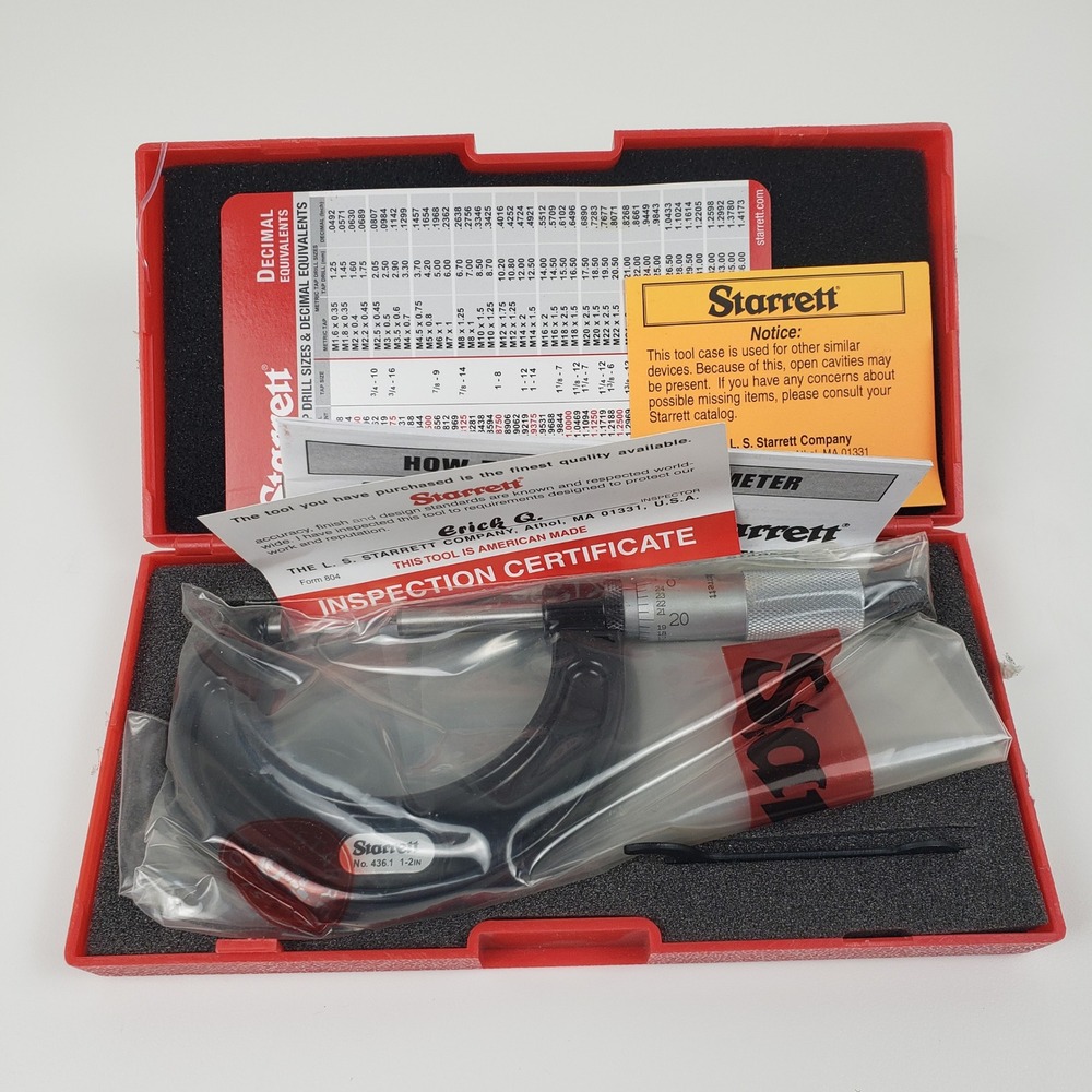 Starrett 436.1XRL-2 Outside Micrometer 1-2 Inch .001 Graduations Case EDP 68003